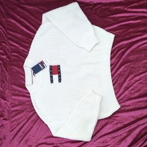 🆕️ TOMMY JEANS Chunky Logo Sweater White NWT Sz XL 50% Organic Cotton